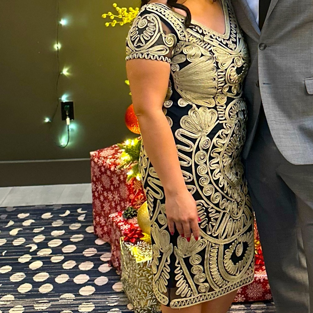 COPY - ✨JS Collection navy blue gold metallic lace stretch dress✨